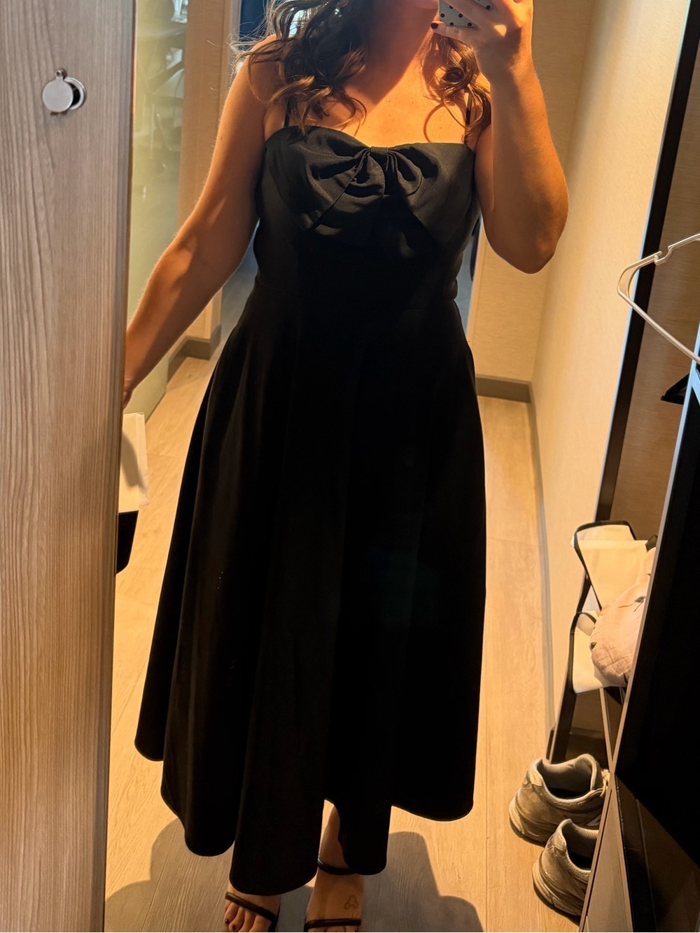 Black Bow Front Midi Dress